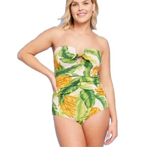 Kona Sol Womens M (8/10) Tropical Pique Bandeau Full Coverage One Piece Swimsuit - Picture 1 of 11